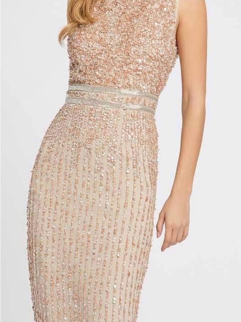 Mac Duggal Blush Sequin Embellished Midi Dress